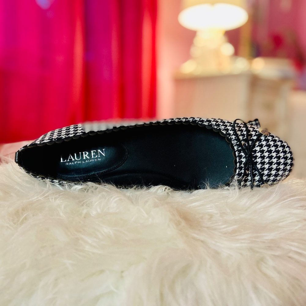 Lauren Ralph Lauren Ballet Pumps Houndstooth Bow Detail Quiet Luxury Women’s 8.5 - Picture 4 of 8